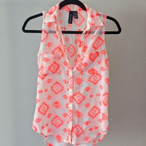 Sheer, Sleeveless Blouse, neon pattern, small